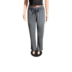 Women's mid rise drawstring wide leg dark grey sweatpants M